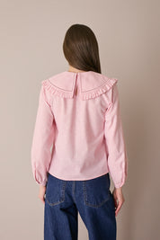 Top in lino e cotone con maxi colletto