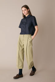 Camicia boxy in cotone con colletto stondato