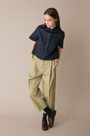 Camicia boxy in cotone con colletto stondato