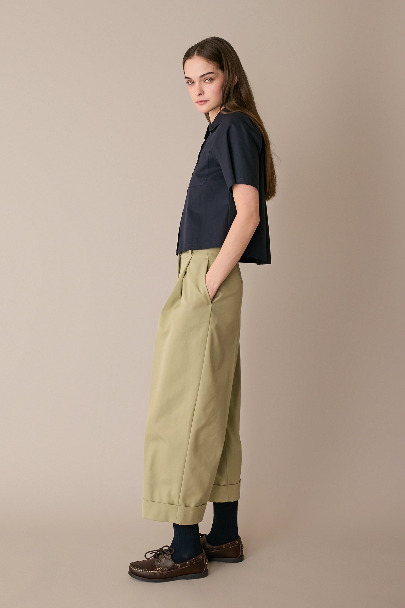 Camicia boxy in cotone con colletto stondato