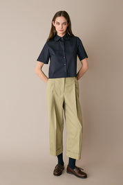 Camicia boxy in cotone con colletto stondato