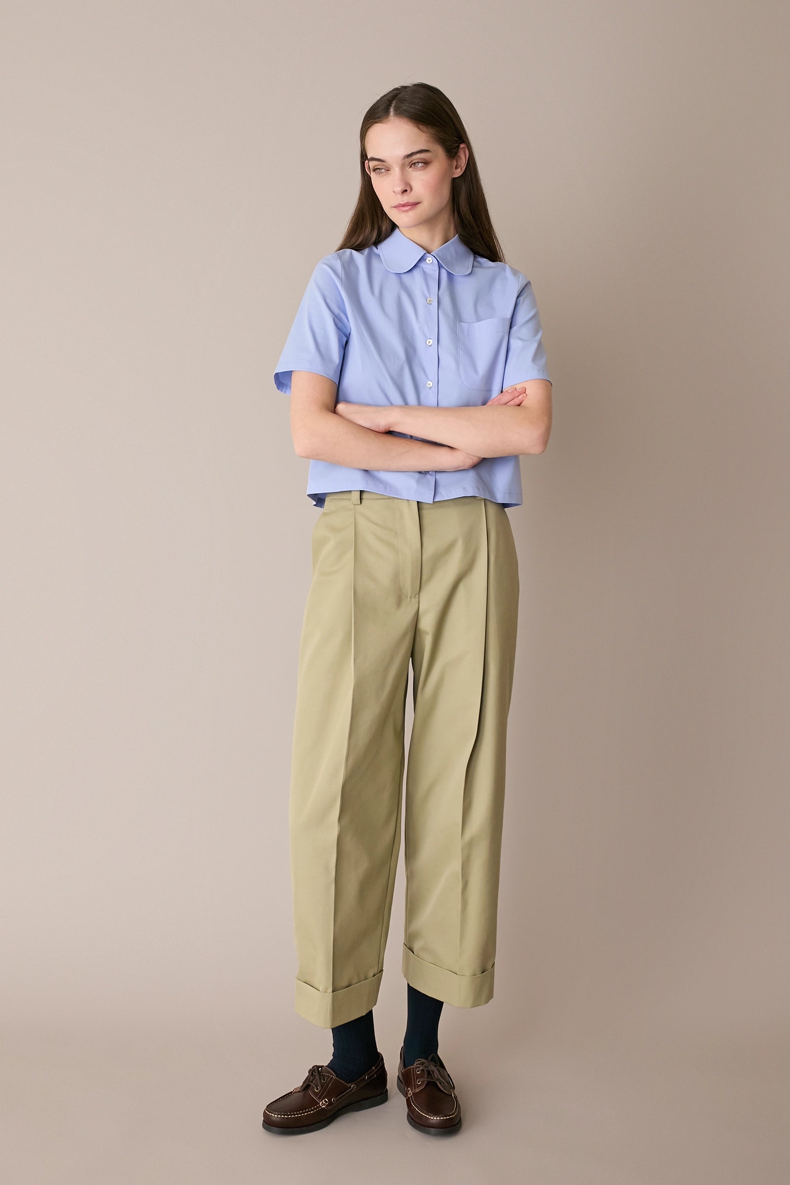 Camicia boxy in cotone con colletto stondato