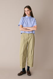 Camicia boxy in cotone con colletto stondato