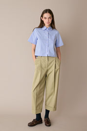 Camicia boxy in cotone con colletto stondato