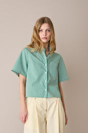 Camicia boxy in cotone con colletto stondato