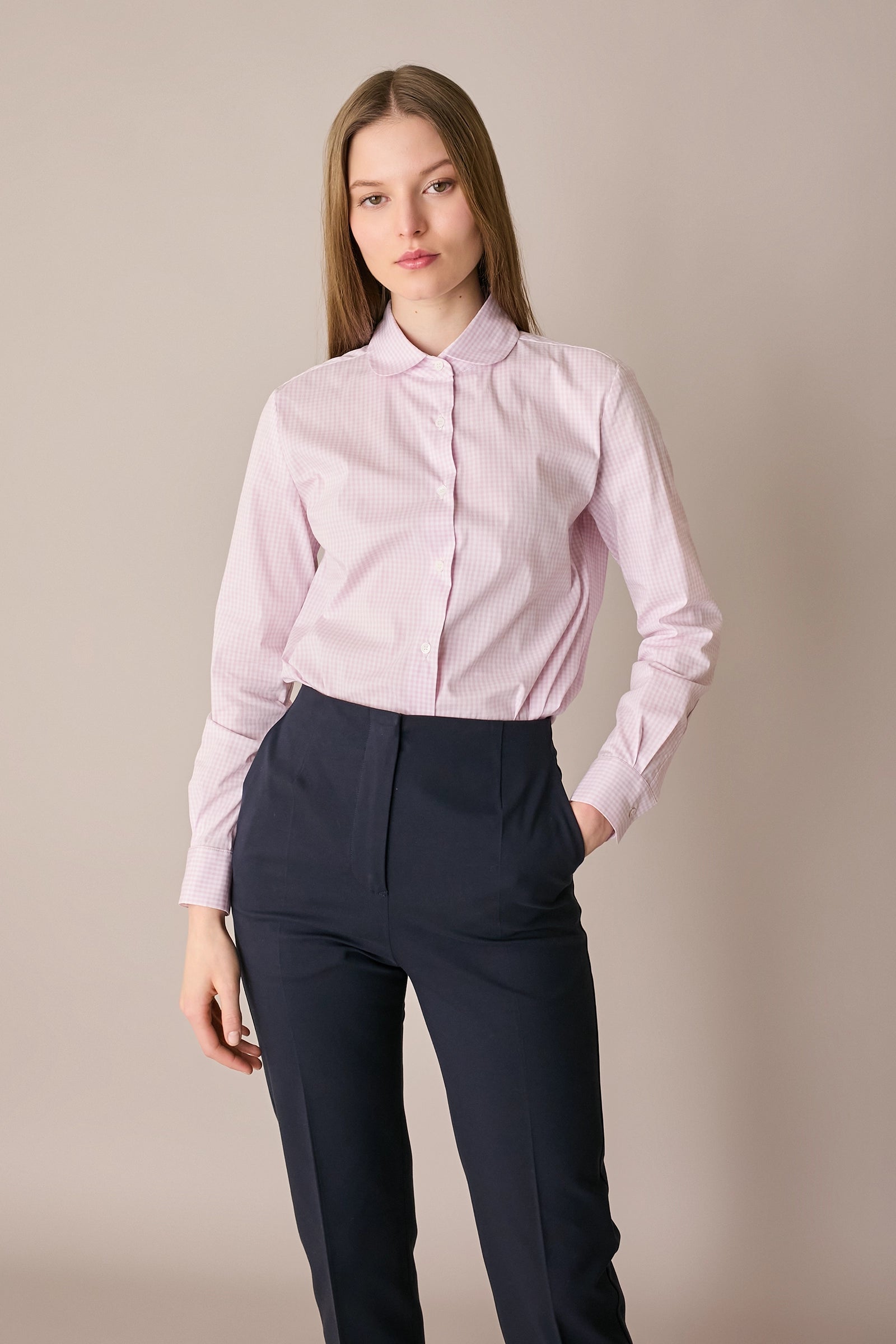 Camicia in cotone stretch con colletto stondato