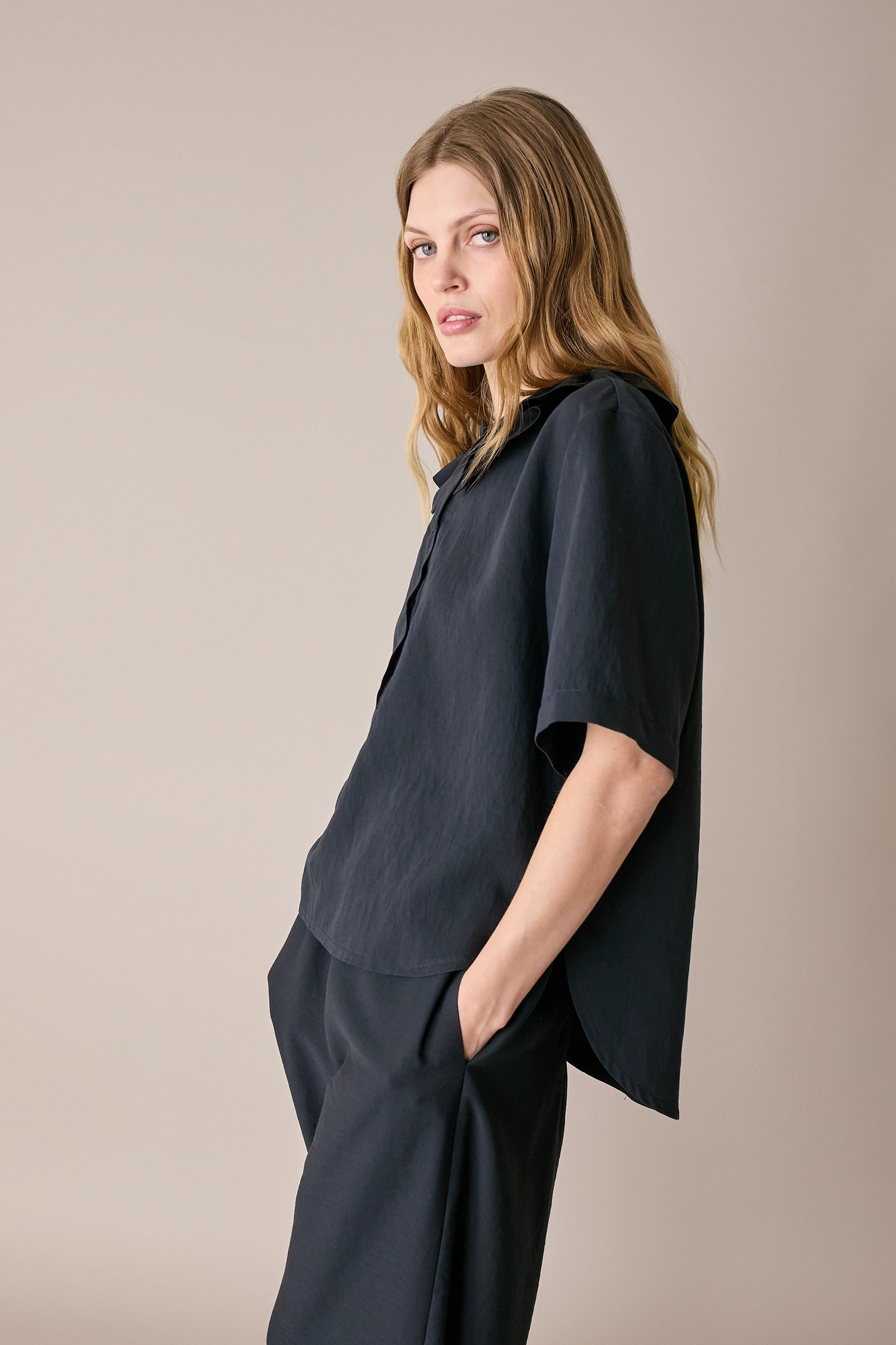 Ruffled polo top