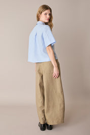 Camicia boxy in lino con colletto stondato