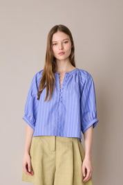 Top in cotone con bottoncini rivestiti