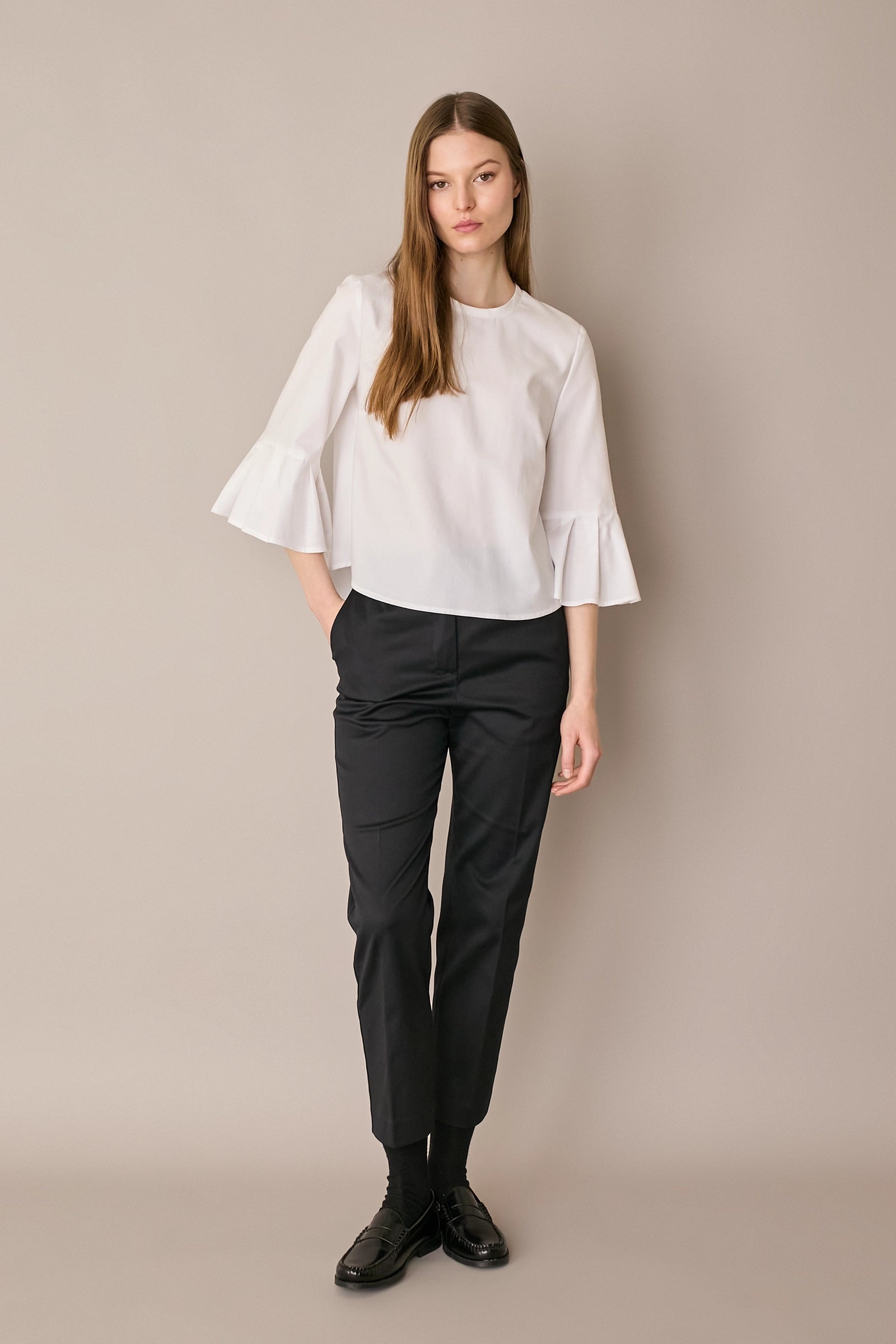 Top in cotone con maniche a campanella