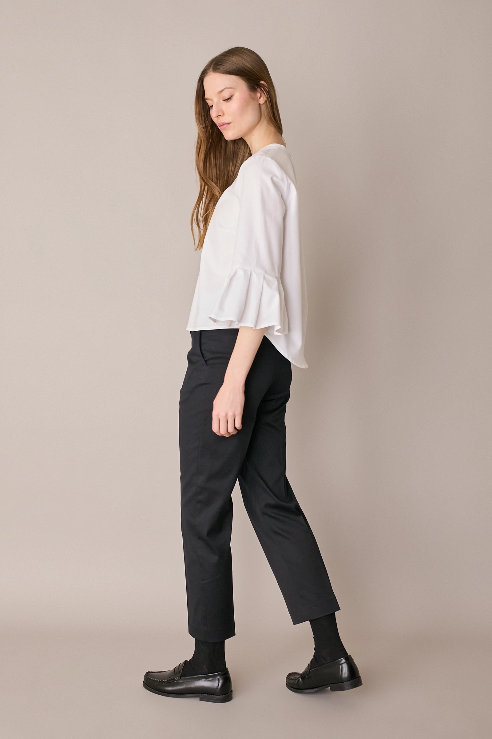 Top in cotone con maniche a campanella