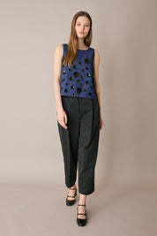Denim top with sequin flowers