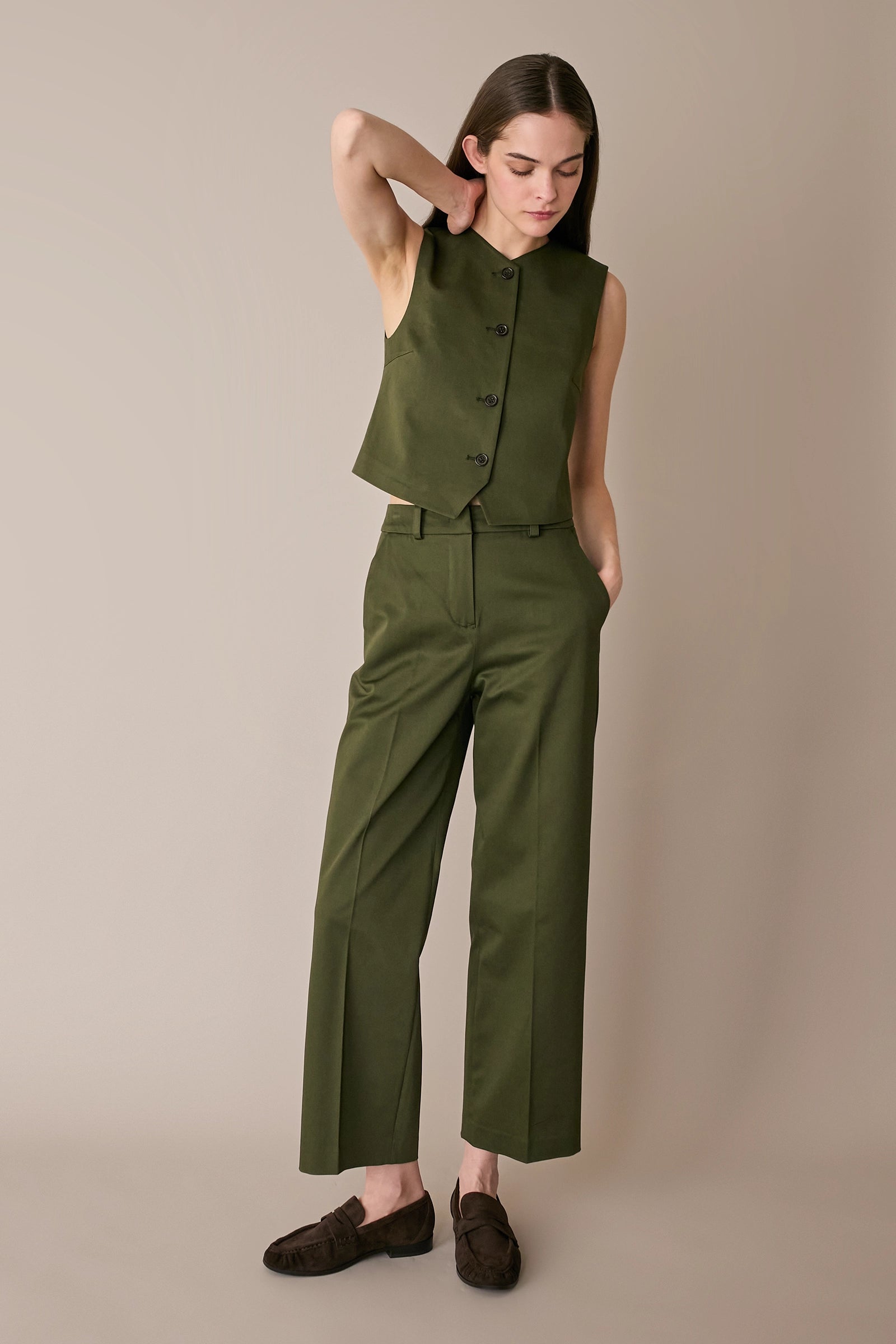 Cotton trousers with fabric belt