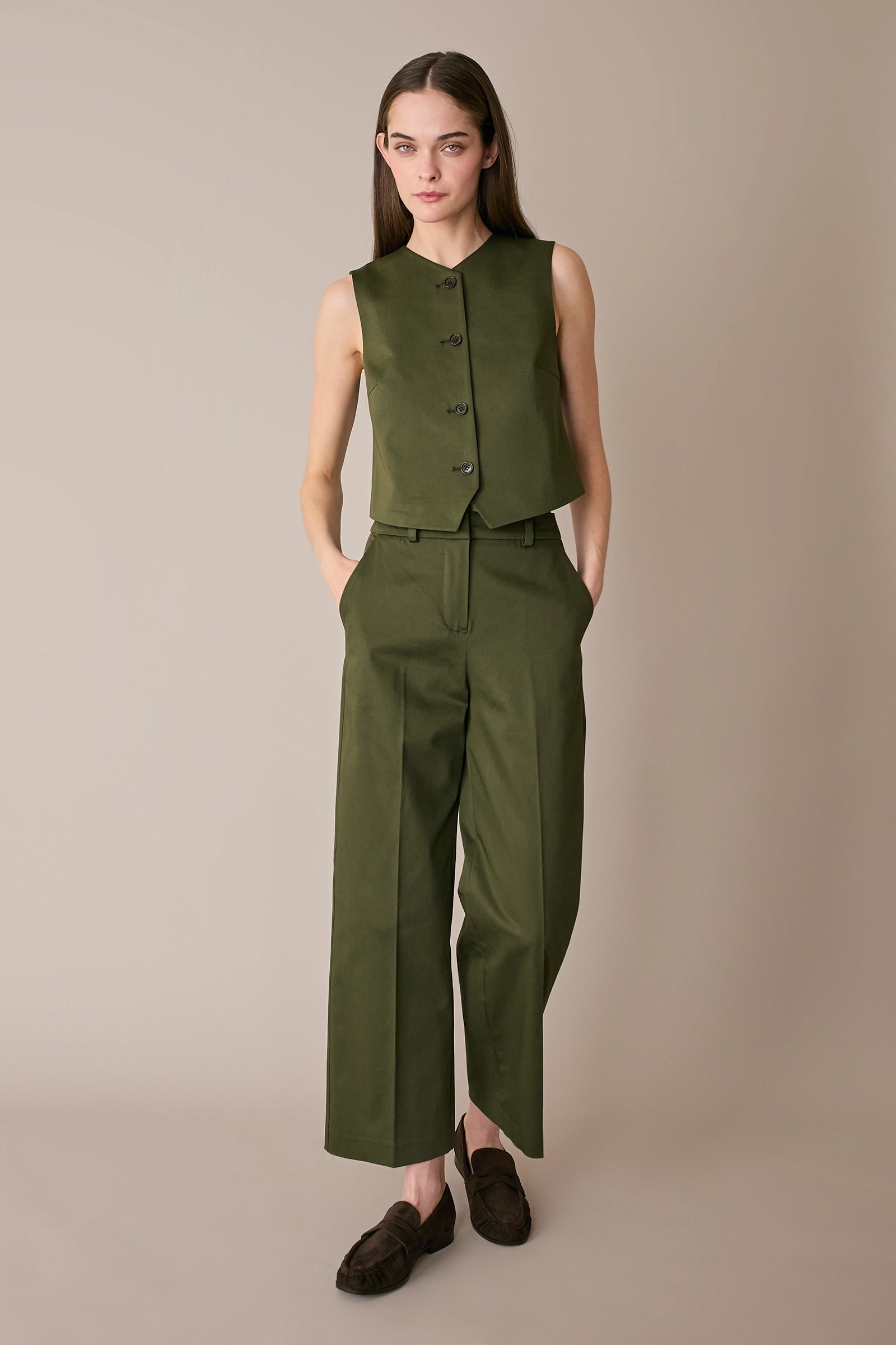 Cotton trousers with fabric belt