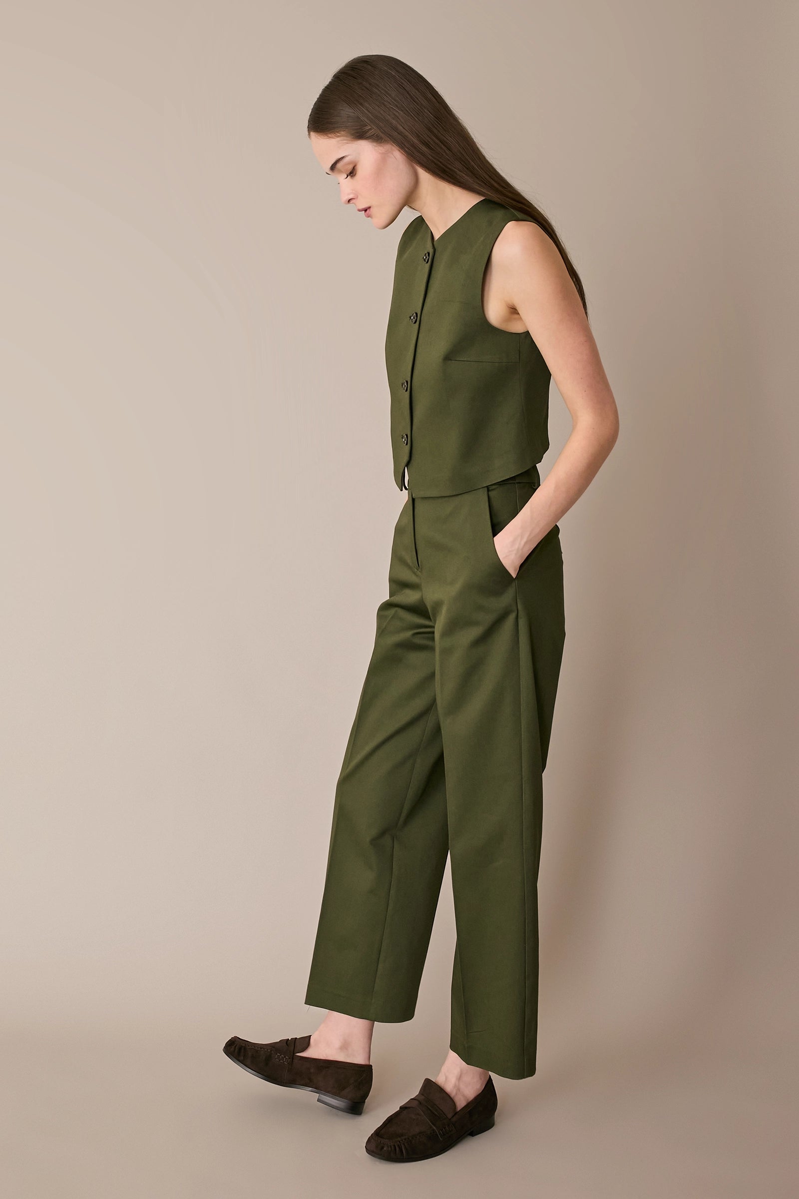 Cotton trousers with fabric belt