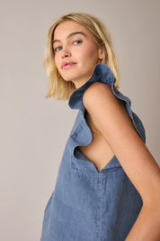 Linen ruffle sleeve top
