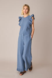 Linen ruffle sleeve top
