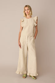 Linen ruffle sleeve top