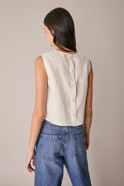 Top in lino con bottoncini