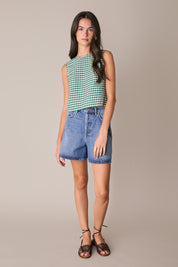 Top vichy in lino e cotone