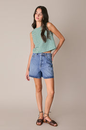 Top vichy in lino e cotone