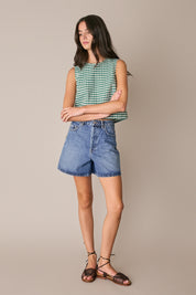 Top vichy in lino e cotone