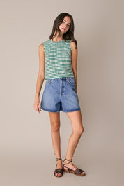 Top vichy in lino e cotone