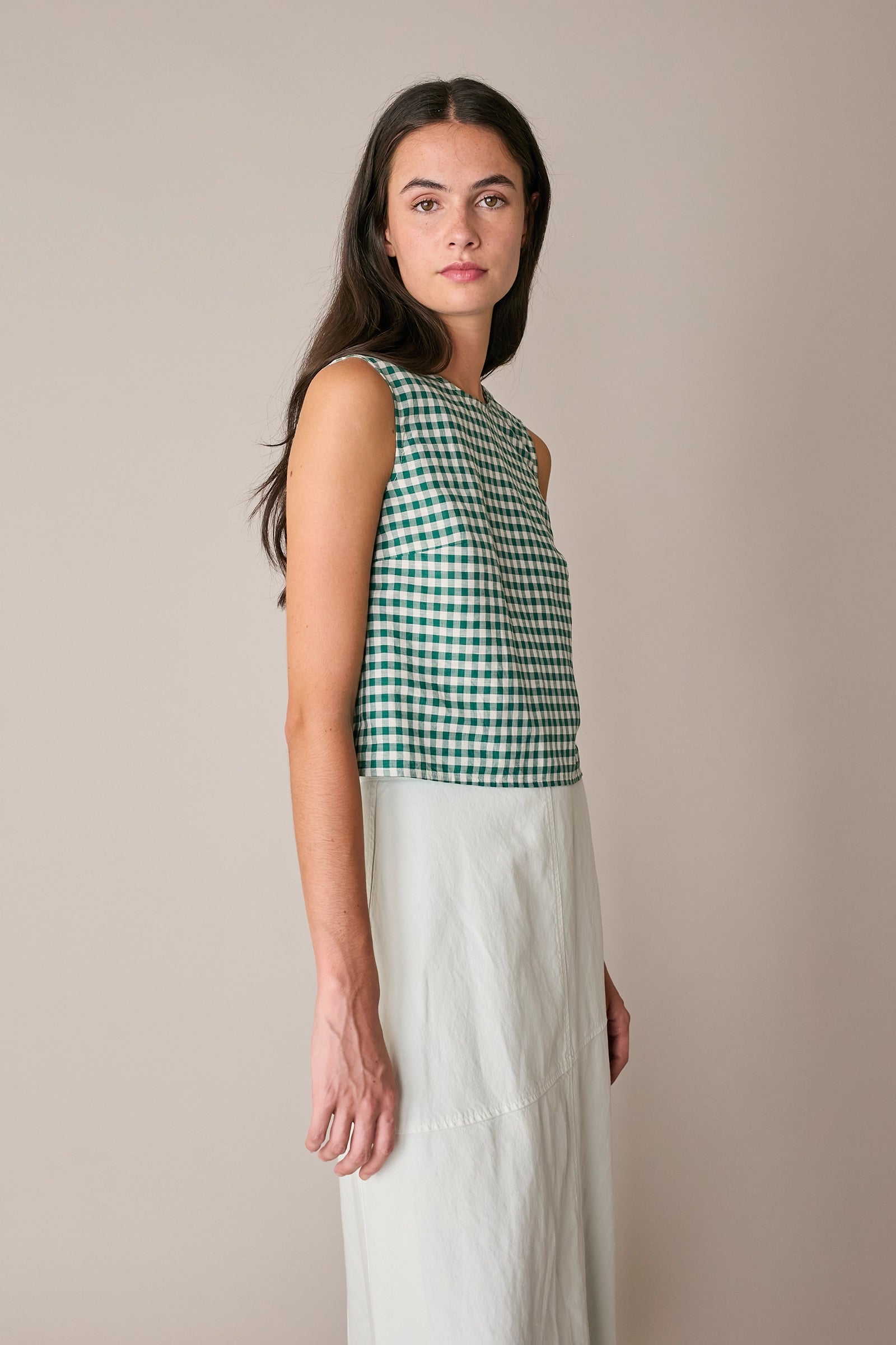 Top vichy in lino e cotone