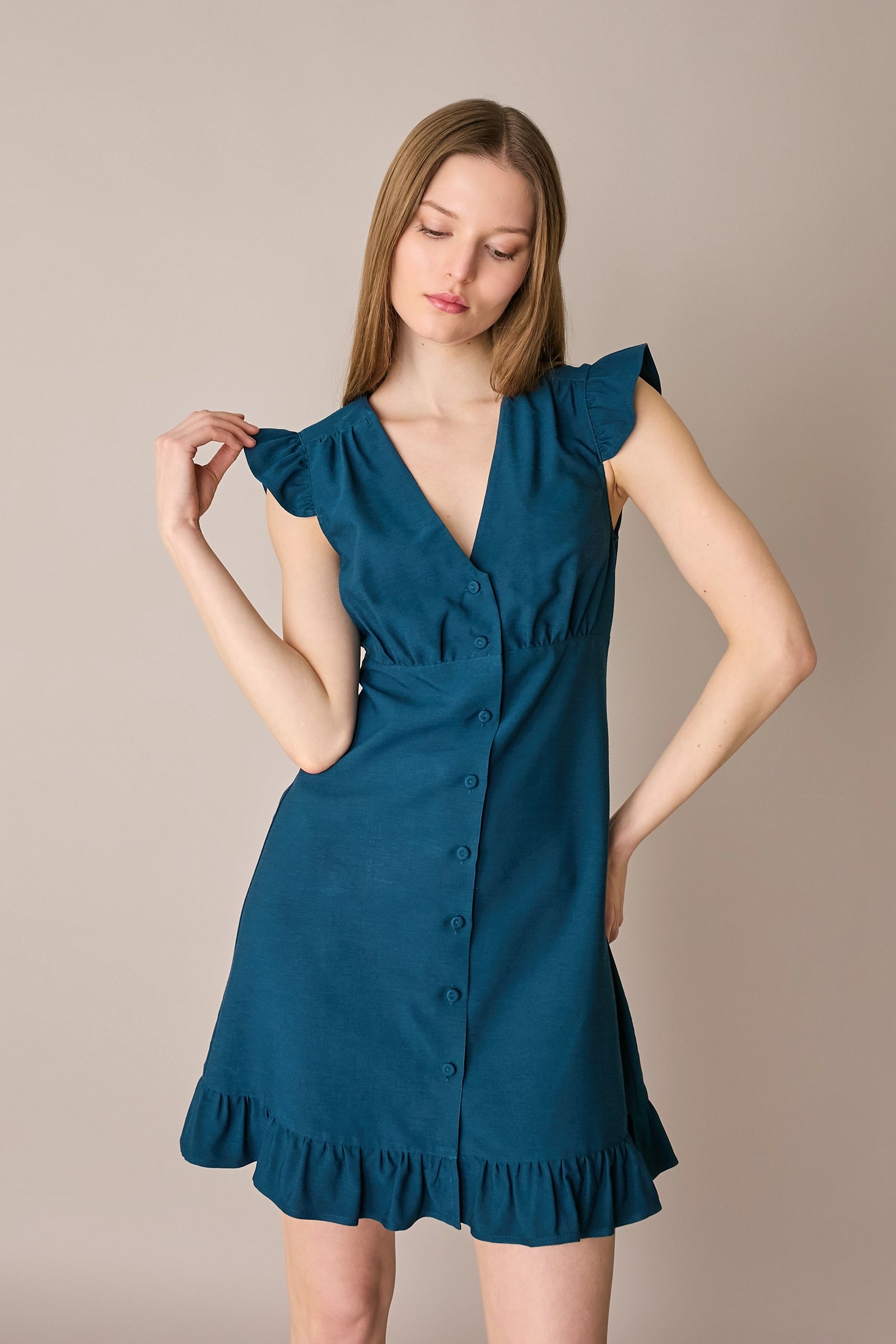 Ruffled shirt dress