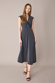 Stretch silk dress with twisted neckline