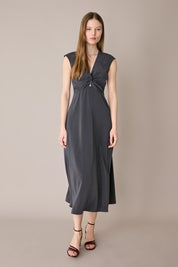 Stretch silk dress with twisted neckline