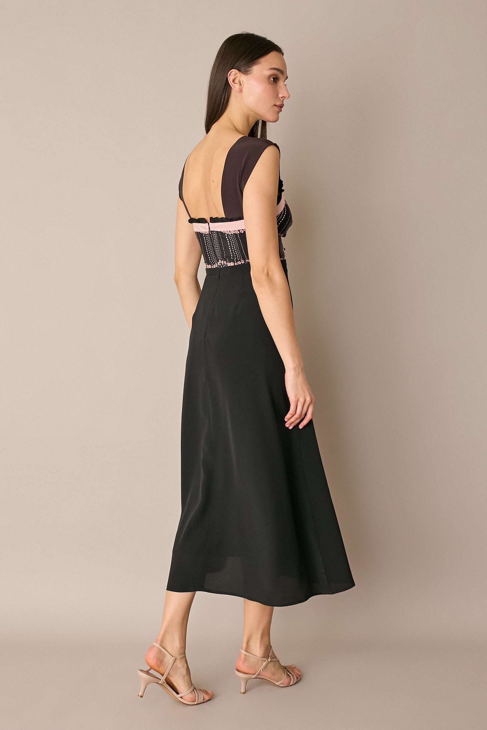 Long silk dress with floral top