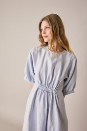 Linen dress with gathered waist