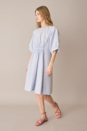 Linen dress with gathered waist