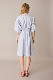 Linen dress with gathered waist