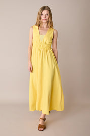 Long dress with gathered waist