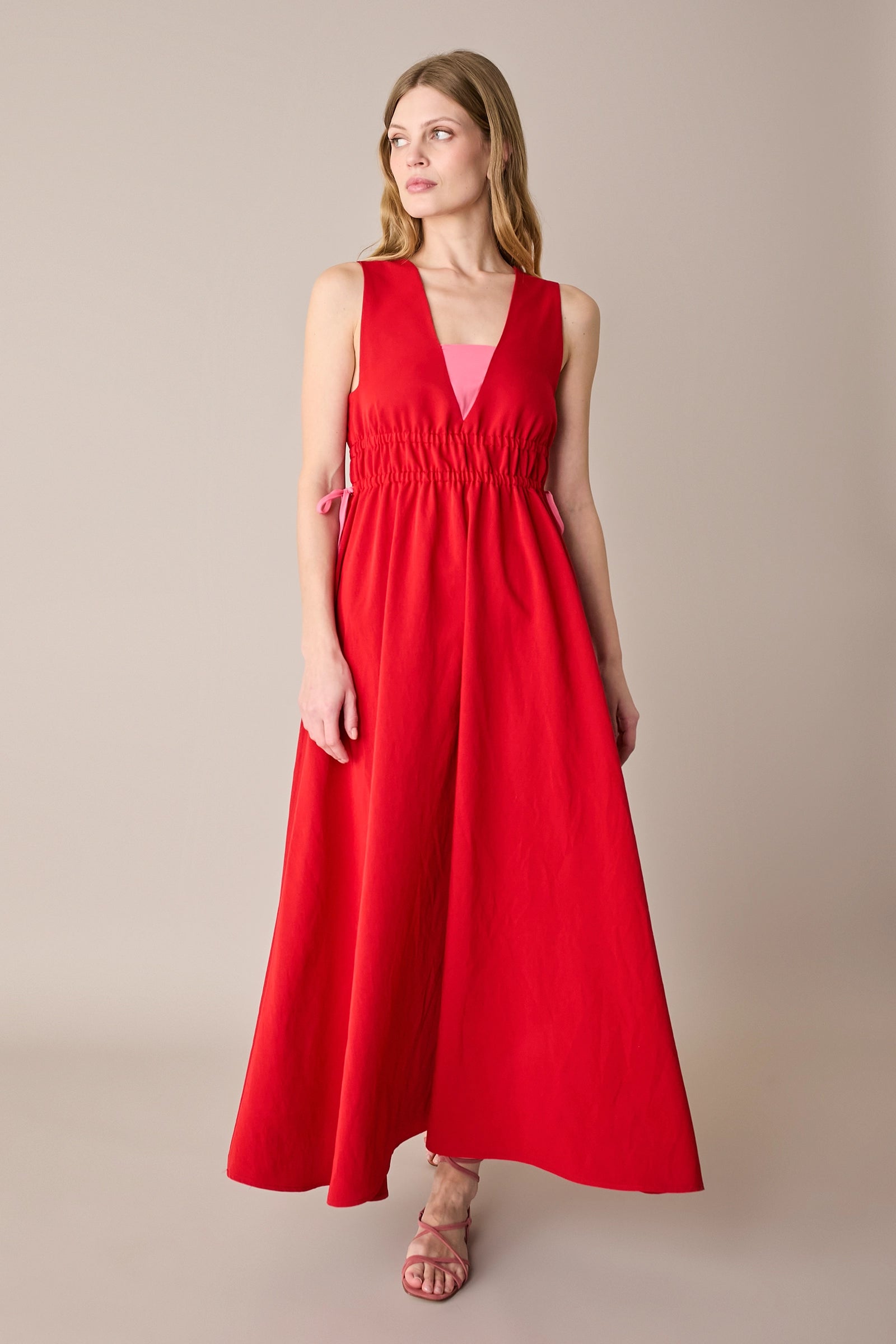 Long dress with gathered waist
