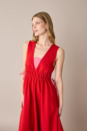 Long dress with gathered waist
