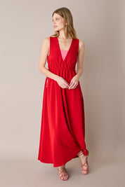 Long dress with gathered waist