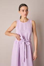 Long linen dress with matching belt