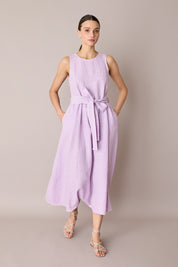 Long linen dress with matching belt