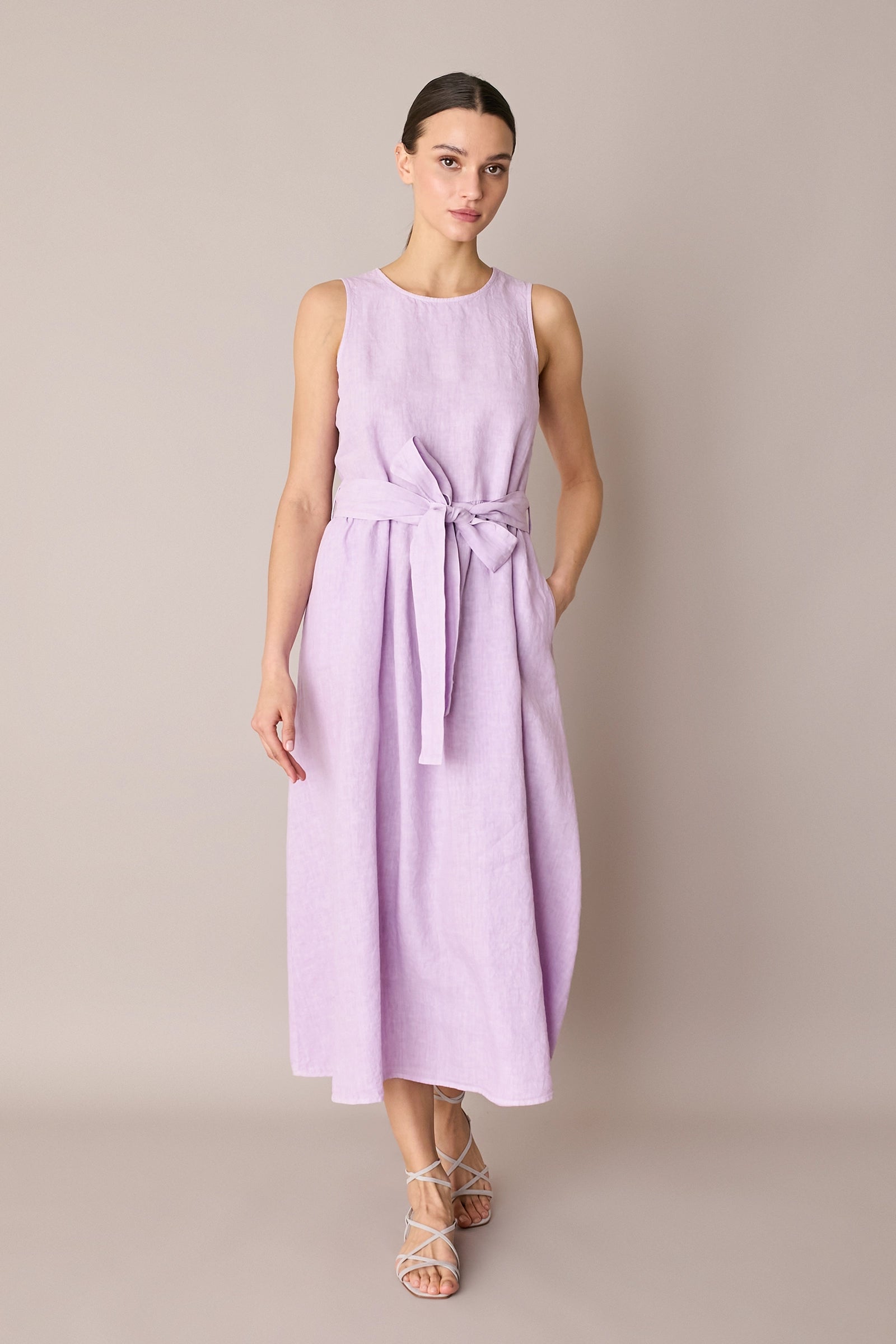 Long linen dress with matching belt