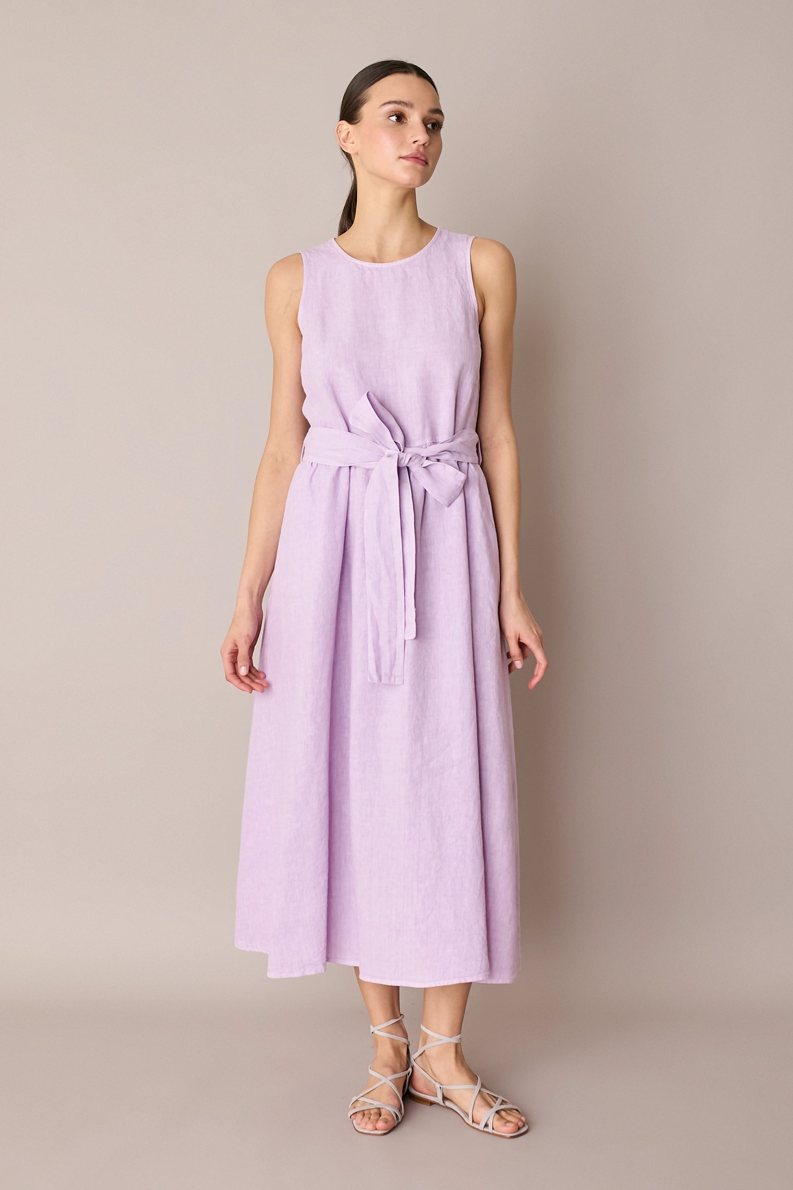 Long linen dress with matching belt