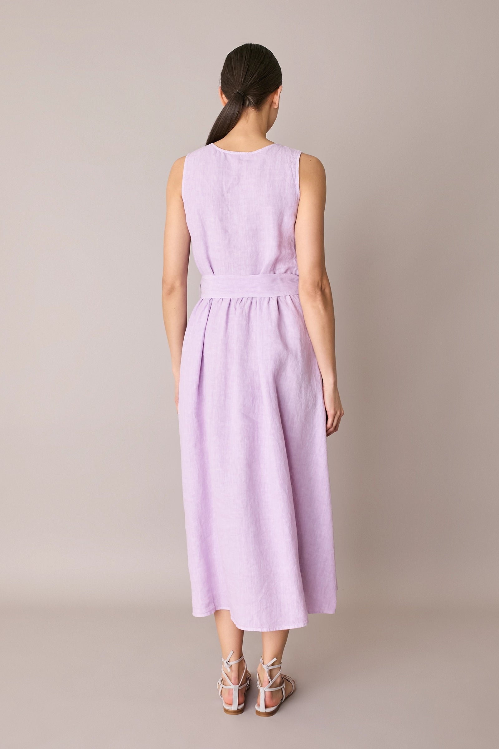 Long linen dress with matching belt