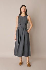 Long linen dress with matching belt