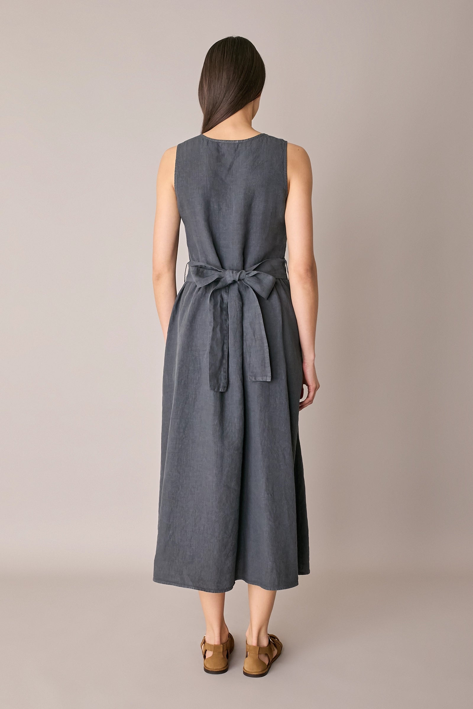 Long linen dress with matching belt