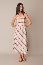 Open-back linen and cotton dress
