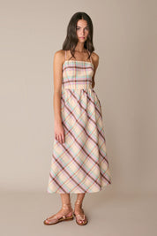 Open-back linen and cotton dress