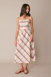 Open-back linen and cotton dress