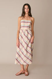 Open-back linen and cotton dress
